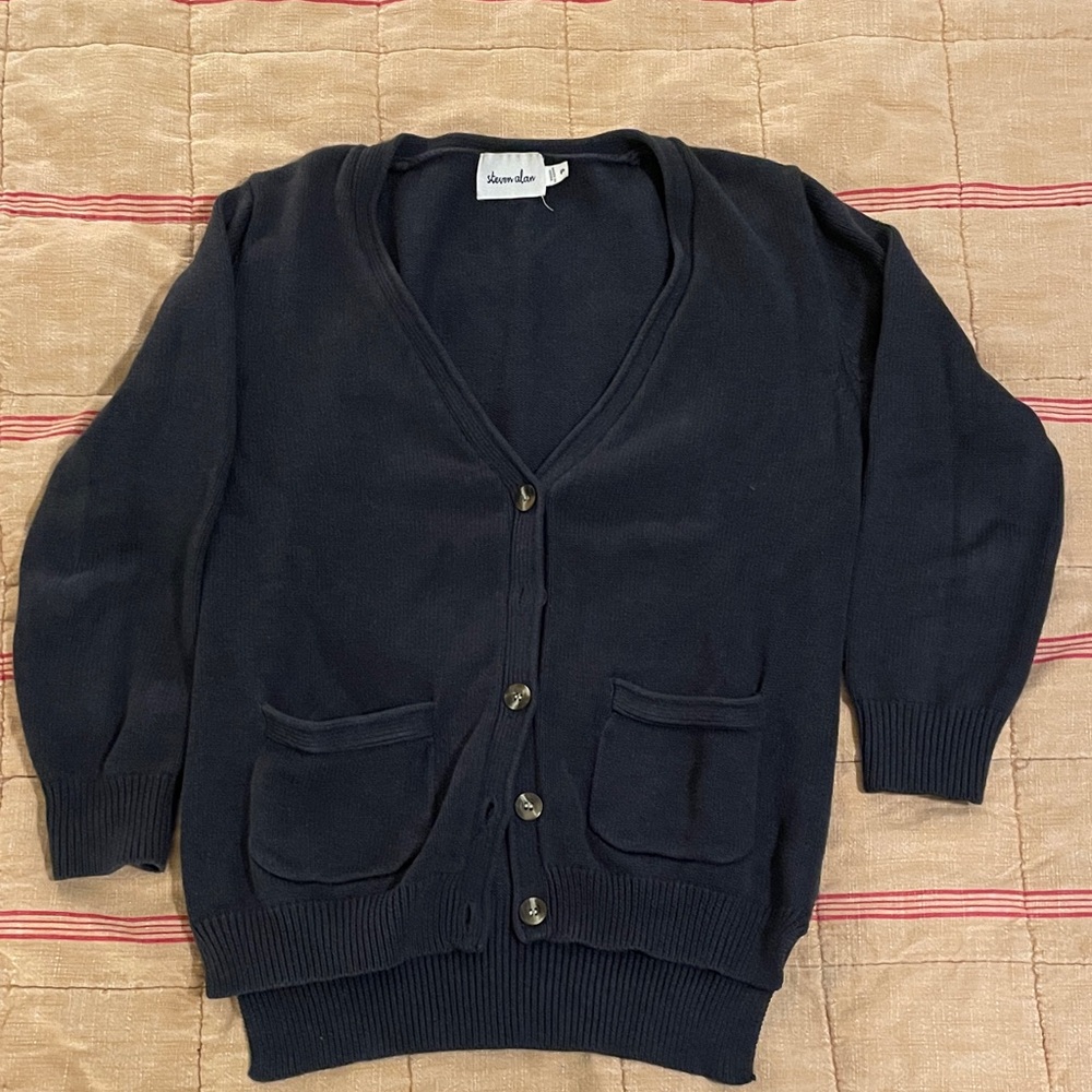 Steven Alan Navy Cotton V-neck Cardigan, size P (xxs)